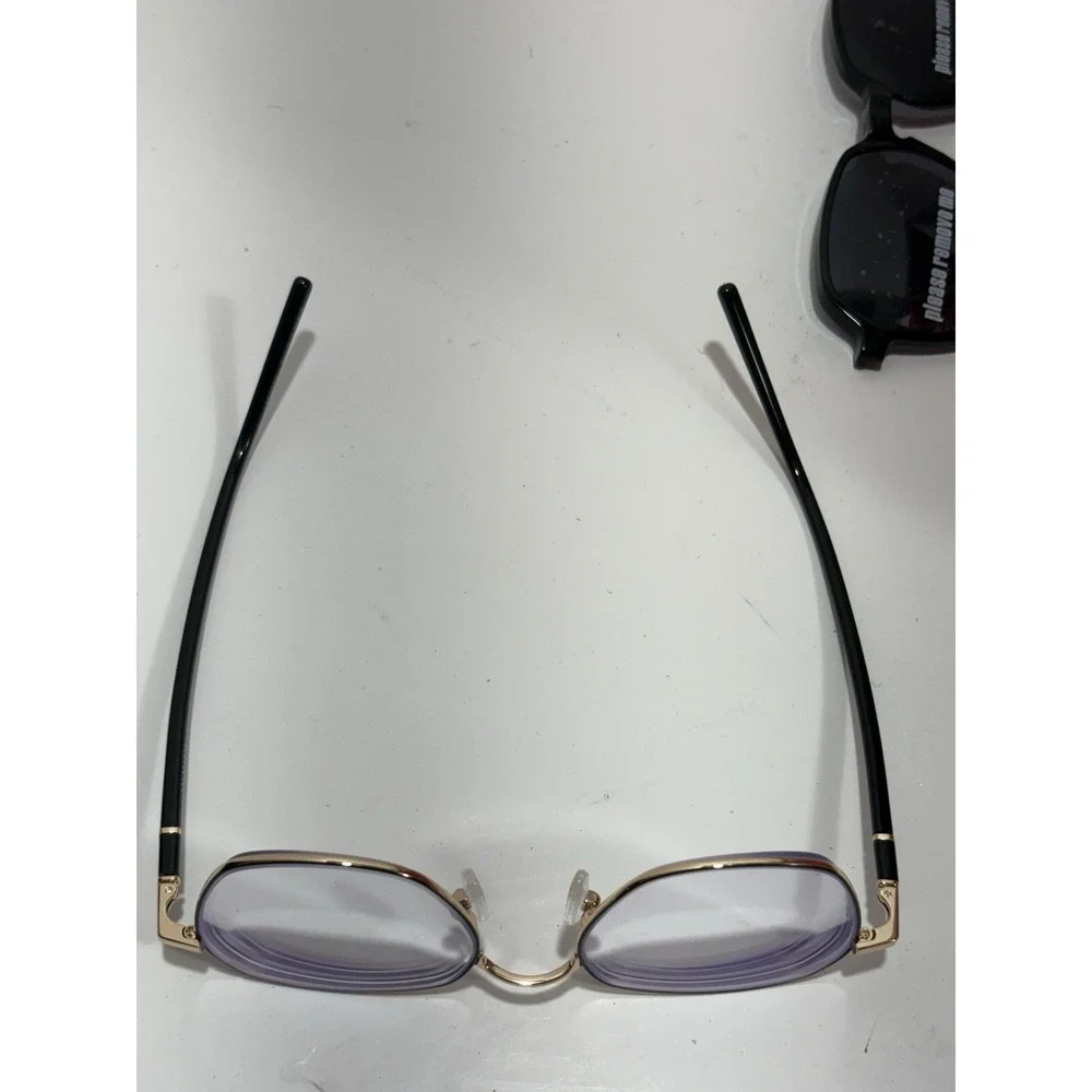ZENNI Black & Gold Trim Metal Frames With Magnetic Sun Shades 5860921 Geometric